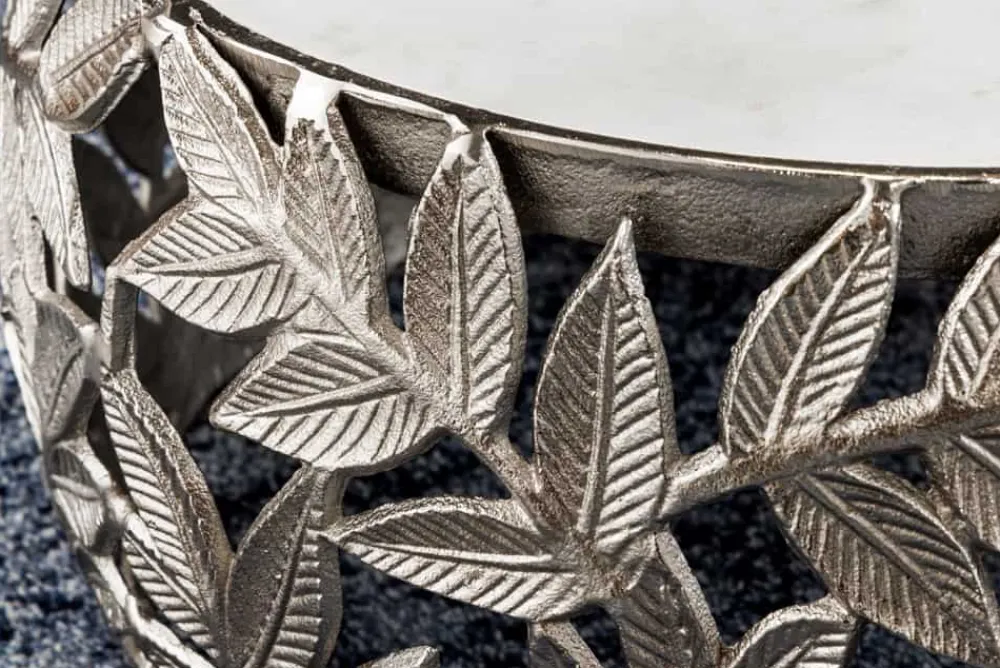 Riess-Ambiente Couchtische & Truhen > Rundes 2er Set Couchtische ABSTRACT LEAF 70cm weiß silber Marmor Metall Blatt-Design