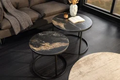 Riess-Ambiente Couchtische & Truhen > Rundes 2er Set Couchtische ELEGANCE 75cm schwarz gold sand Aurora Oro Keramik