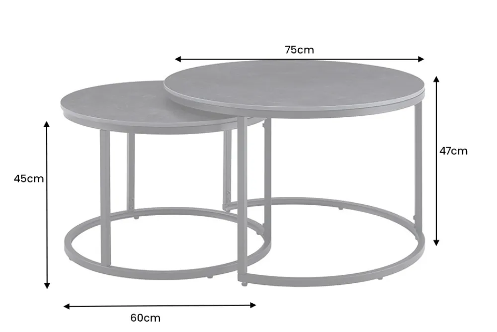Riess-Ambiente Couchtische & Truhen > Rundes 2er Set Couchtische ELEGANCE 75cm anthrazit Keramik schwarz Metall