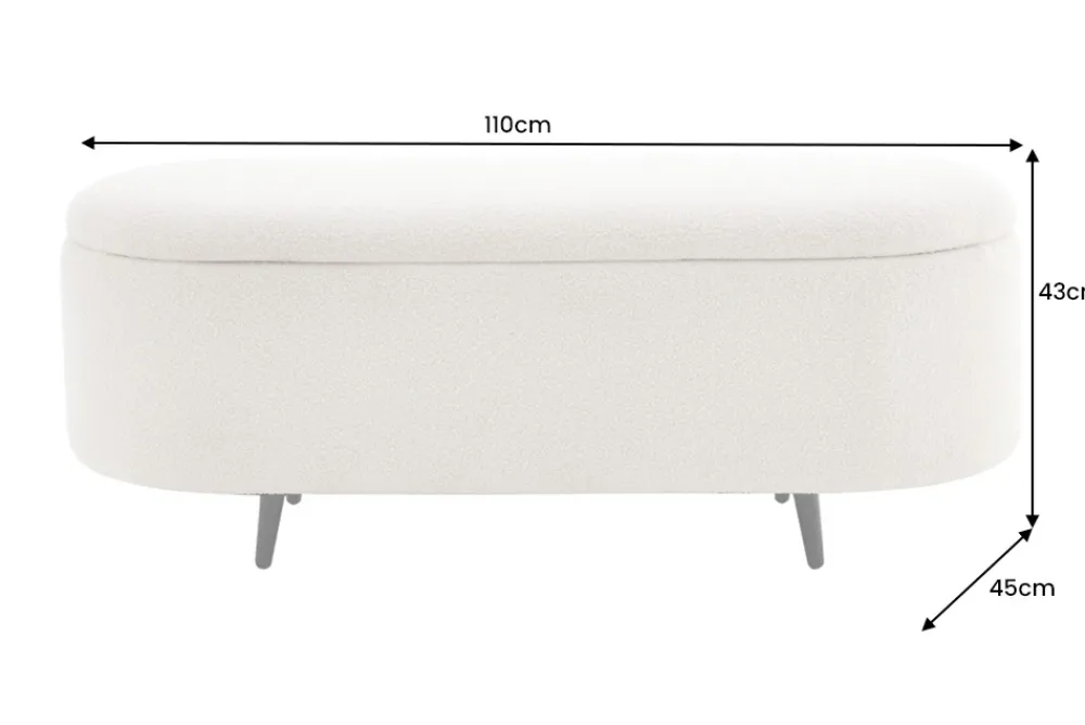 Riess-Ambiente Skandinavisch|Sitzbänke > Scandinavische Polsterbank VOGUE 110cm weiß Bouclé schwarz Sitzbank mit Stauraum