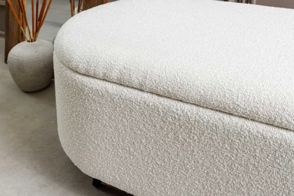 Riess-Ambiente Skandinavisch|Sitzbänke > Scandinavische Polsterbank VOGUE 110cm weiß Bouclé schwarz Sitzbank mit Stauraum