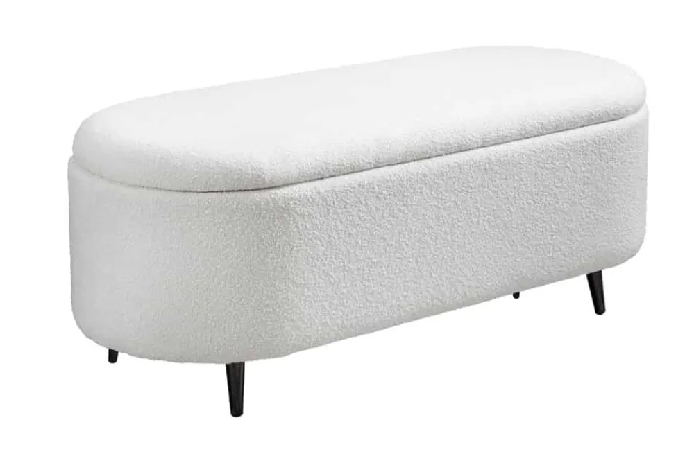 Riess-Ambiente Skandinavisch|Sitzbänke > Scandinavische Polsterbank VOGUE 110cm weiß Bouclé schwarz Sitzbank mit Stauraum