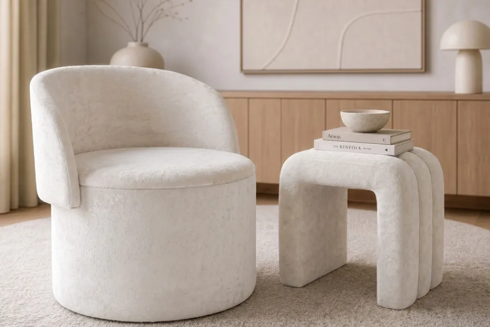 Riess-Ambiente Skandinavisch|Sessel > Sessel LUNA 65cm beige Bouclé Polsterhocker mit klappbarer Rückenlehne und Stauraum