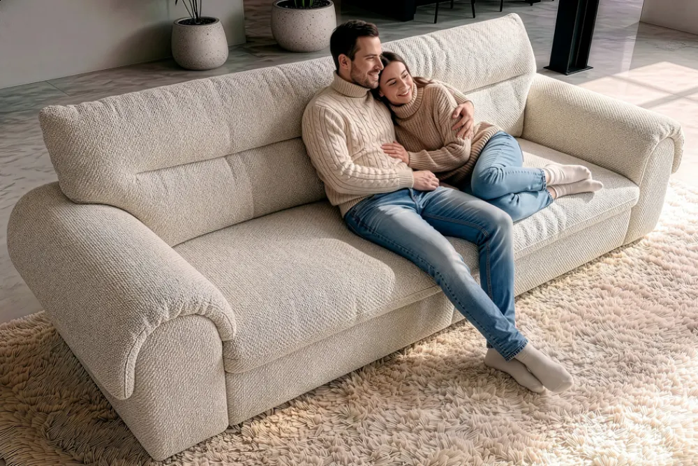 Riess-Ambiente 3-Sitzer Sofa > 3-Sitzer Sofa SIXTH SENSE 210cm beige Bouclé-Strickstoff mit Nosagfederung und Daunenfedern