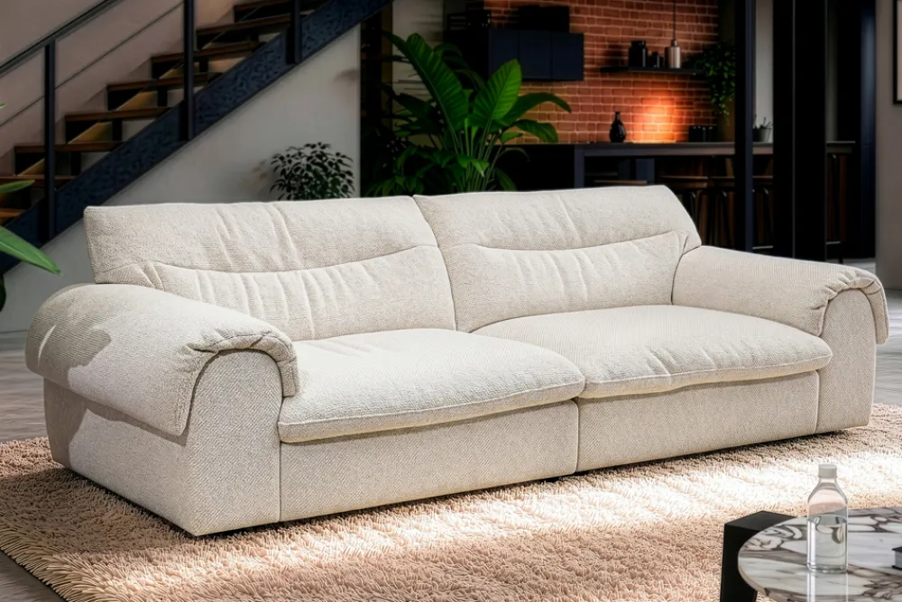 Riess-Ambiente Xxl Sofa > 4-Sitzer Sofa SIXTH SENSE 245cm beige Bouclé-Strickstoff mit Nosagfederung und Daunenfedern