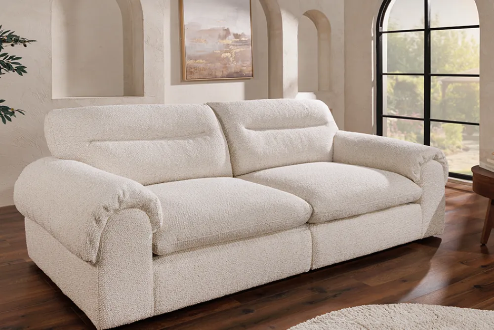 Riess-Ambiente Xxl Sofa > 4-Sitzer Sofa SIXTH SENSE 245cm beige Bouclé-Strickstoff mit Nosagfederung und Daunenfedern