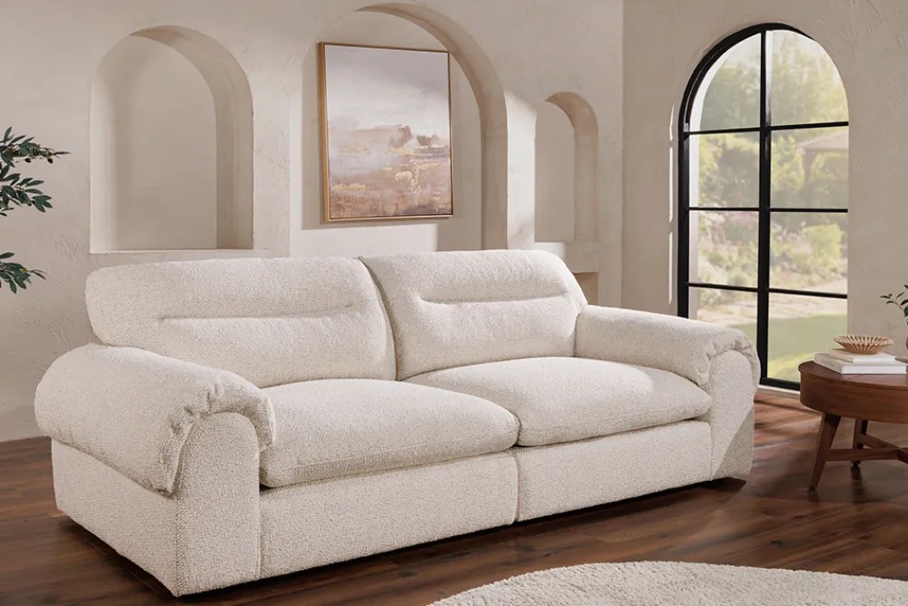 Riess-Ambiente Xxl Sofa > 4-Sitzer Sofa SIXTH SENSE 245cm beige Bouclé-Strickstoff mit Nosagfederung und Daunenfedern