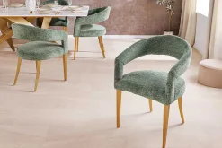 Riess-Ambiente Goldene Möbel|Skandinavisch > Skandinavischer Stuhl BOUTIQUE grün Strukturstoff brushed champagner gold Metall