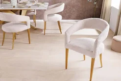 Riess-Ambiente Skandinavisch|Stühle > Skandinavischer Stuhl BOUTIQUE beige Strukturstoff brushed champagner gold Metall
