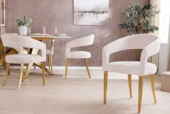 Riess-Ambiente Skandinavisch|Stühle > Skandinavischer Stuhl BOUTIQUE beige Strukturstoff brushed champagner gold Metall