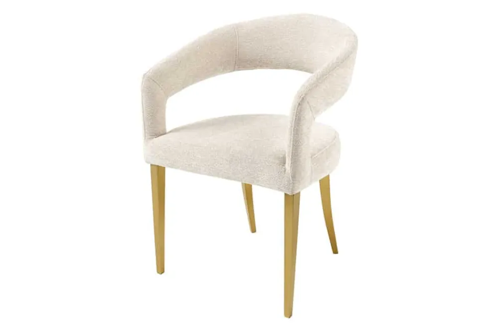 Riess-Ambiente Skandinavisch|Stühle > Skandinavischer Stuhl BOUTIQUE beige Strukturstoff brushed champagner gold Metall