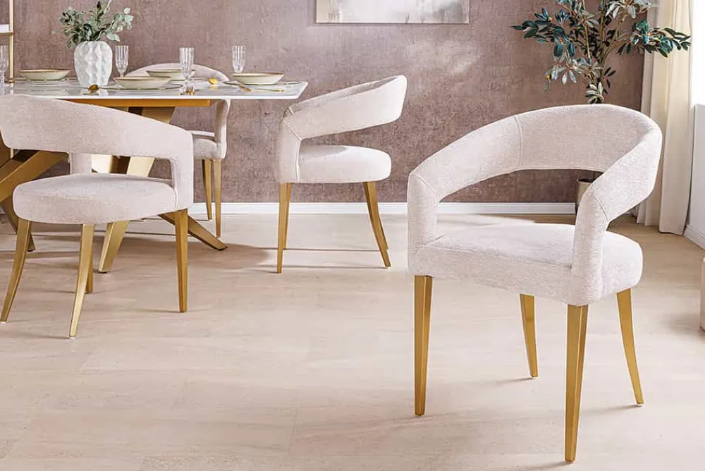Riess-Ambiente Skandinavisch|Stühle > Skandinavischer Stuhl BOUTIQUE beige Strukturstoff brushed champagner gold Metall