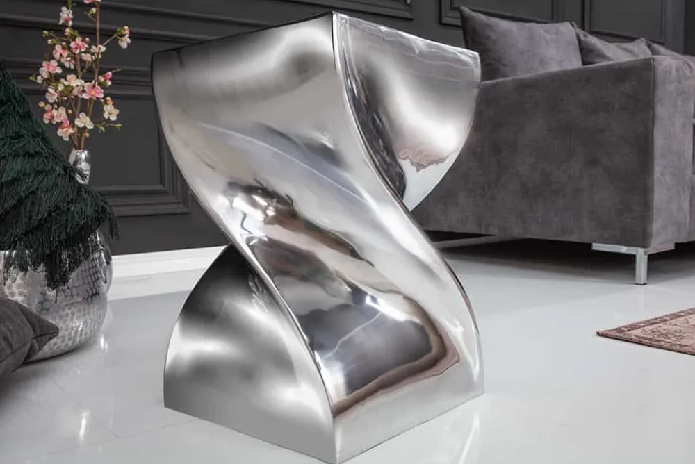 Riess-Ambiente Beistelltische > Skulpturaler Beistelltisch TWIST 45cm silber Aluminium poliert Sitzhocker Modern Design