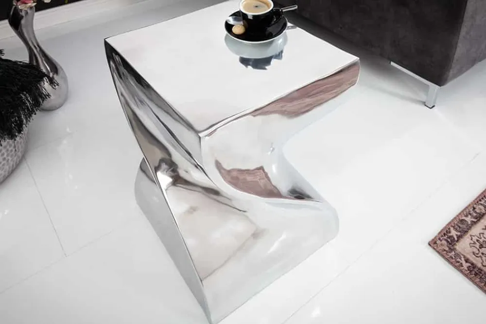 Riess-Ambiente Beistelltische > Skulpturaler Beistelltisch TWIST 45cm silber Aluminium poliert Sitzhocker Modern Design