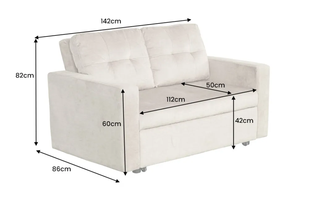Riess-Ambiente 2-Sitzer Sofa|Skandinavisch > Sofa mit Schlaffunktion SMART 140cm champagner beige hochwertiger Vogue Seiden Samtstoff