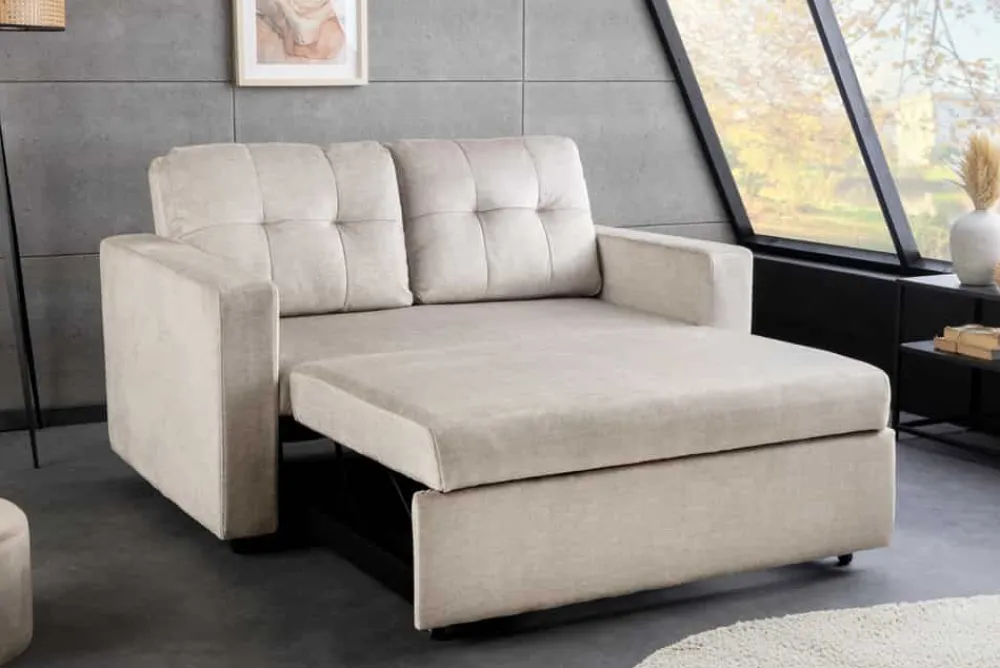 Riess-Ambiente 2-Sitzer Sofa|Skandinavisch > Sofa mit Schlaffunktion SMART 140cm champagner beige hochwertiger Vogue Seiden Samtstoff