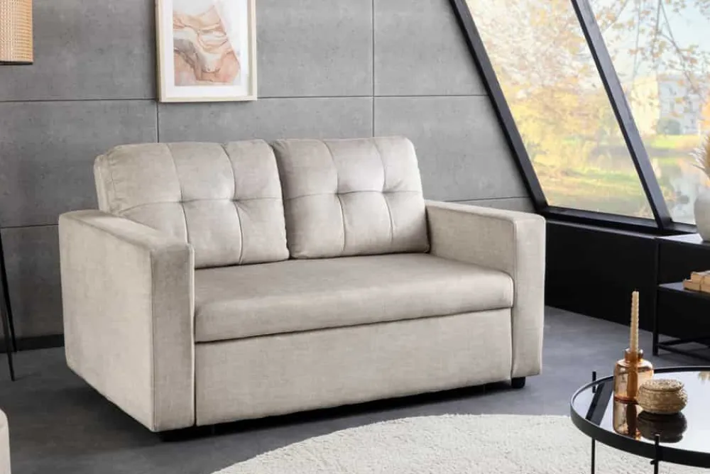 Riess-Ambiente 2-Sitzer Sofa|Skandinavisch > Sofa mit Schlaffunktion SMART 140cm champagner beige hochwertiger Vogue Seiden Samtstoff