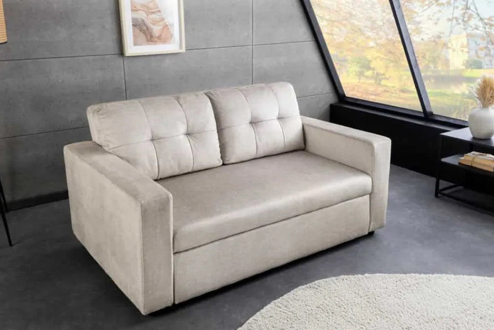 Riess-Ambiente 2-Sitzer Sofa|Skandinavisch > Sofa mit Schlaffunktion SMART 140cm champagner beige hochwertiger Vogue Seiden Samtstoff