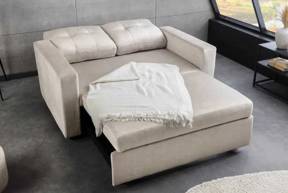 Riess-Ambiente 2-Sitzer Sofa|Skandinavisch > Sofa mit Schlaffunktion SMART 140cm champagner beige hochwertiger Vogue Seiden Samtstoff