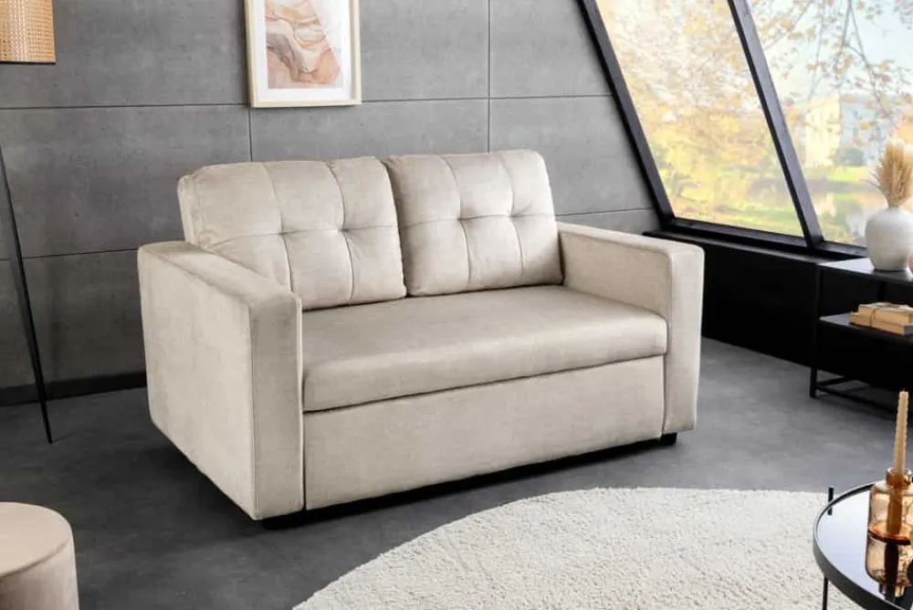 Riess-Ambiente 2-Sitzer Sofa|Skandinavisch > Sofa mit Schlaffunktion SMART 140cm champagner beige hochwertiger Vogue Seiden Samtstoff