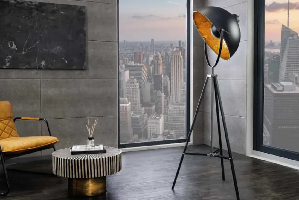 Riess-Ambiente Goldene Möbel|Industrial Loft > Stehlampe BIG STUDIO 170cm schwarz Blattgold-Optik Industrial Design