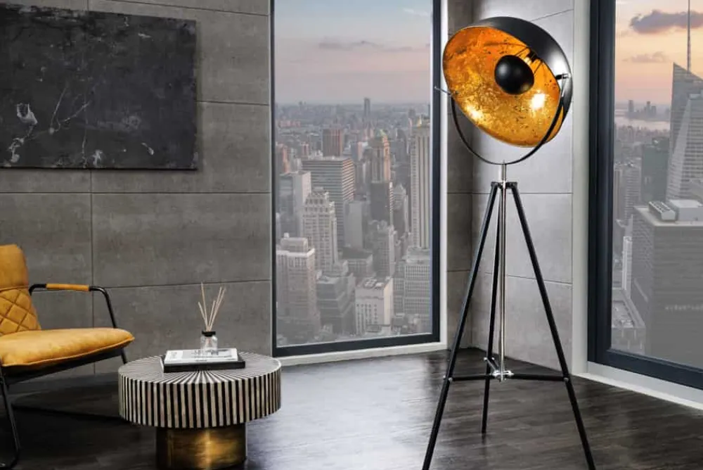 Riess-Ambiente Goldene Möbel|Industrial Loft > Stehlampe BIG STUDIO 170cm schwarz Blattgold-Optik Industrial Design