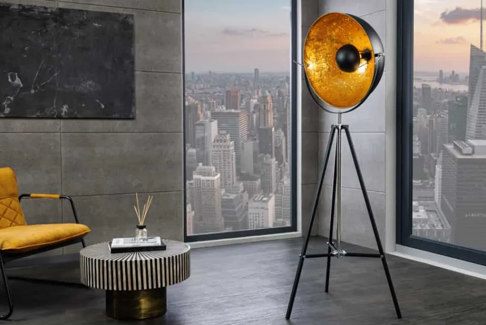 Riess-Ambiente Goldene Möbel|Industrial Loft > Stehlampe BIG STUDIO 170cm schwarz Blattgold-Optik Industrial Design
