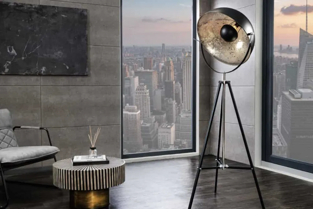 Riess-Ambiente Industrial Loft|Retro Möbel > Stehlampe BIG STUDIO 170cm schwarz Blattsilber-Optik Industrial Design