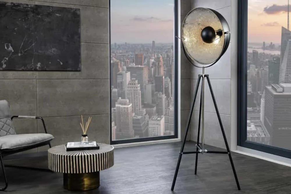 Riess-Ambiente Industrial Loft|Retro Möbel > Stehlampe BIG STUDIO 170cm schwarz Blattsilber-Optik Industrial Design