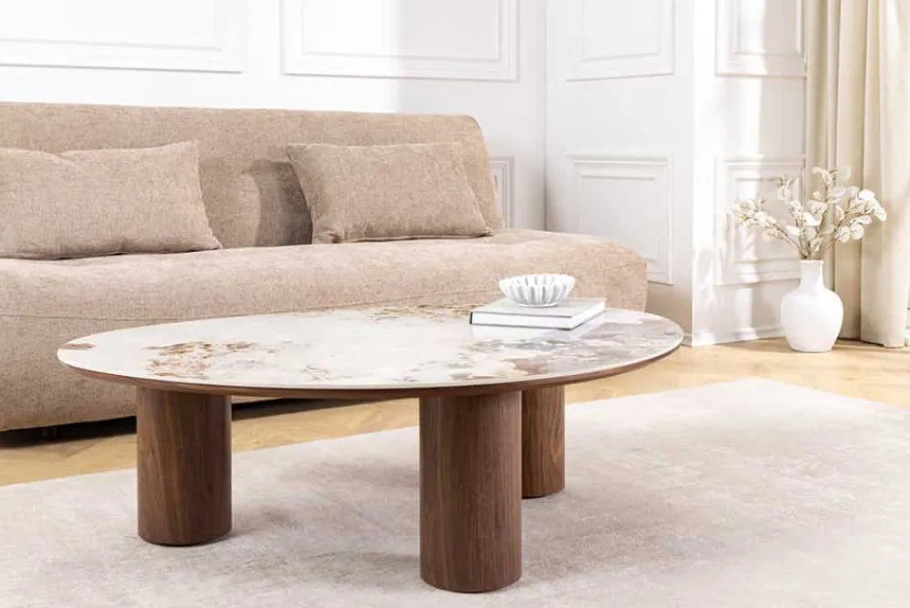 Riess-Ambiente Skandinavisch|Couchtische & Truhen > Stilvoller Couchtisch ORGANIKO 110cm weiß braun Walnuss Pandora Keramik