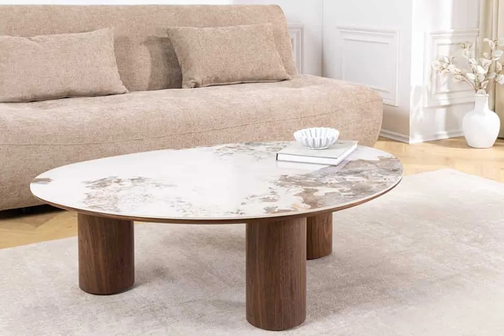 Riess-Ambiente Skandinavisch|Couchtische & Truhen > Stilvoller Couchtisch ORGANIKO 110cm weiß braun Walnuss Pandora Keramik