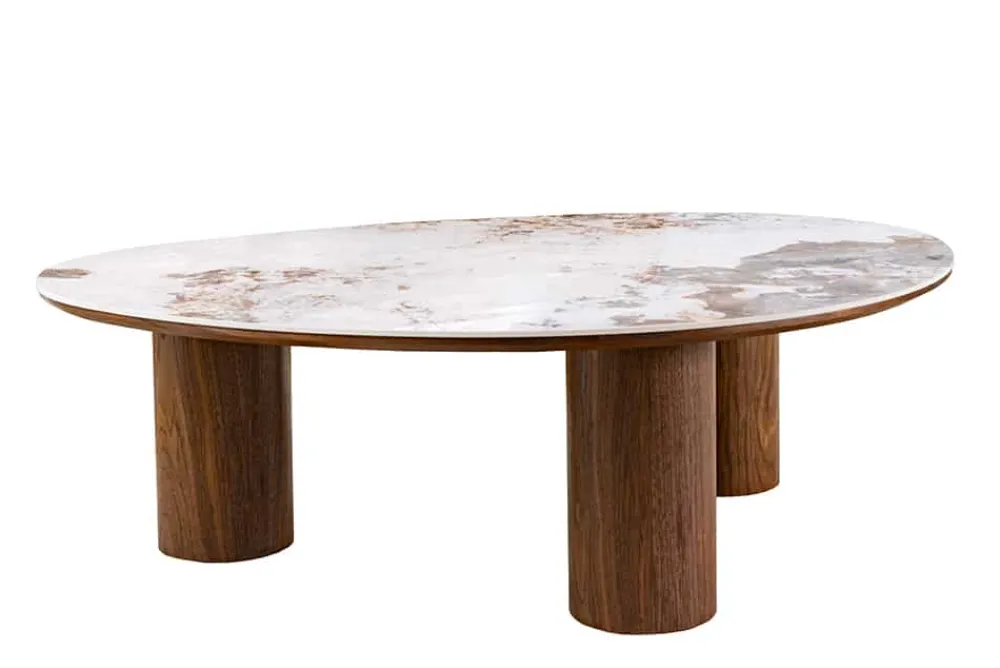 Riess-Ambiente Skandinavisch|Couchtische & Truhen > Stilvoller Couchtisch ORGANIKO 110cm weiß braun Walnuss Pandora Keramik
