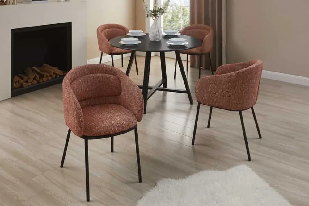 Riess-Ambiente Skandinavisch|Stühle > Stilvoller Design Stuhl FLORENZ rostrot Strukturstoff schwarz Metall mit Armlehne