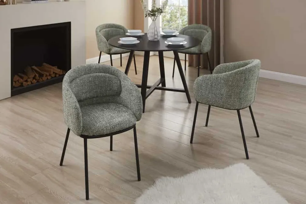 Riess-Ambiente Skandinavisch|Stühle > Stilvoller Design Stuhl FLORENZ grün-beige Strukturstoff schwarz Metall mit Armlehne
