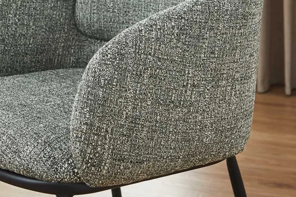 Riess-Ambiente Skandinavisch|Stühle > Stilvoller Design Stuhl FLORENZ grün-beige Strukturstoff schwarz Metall mit Armlehne
