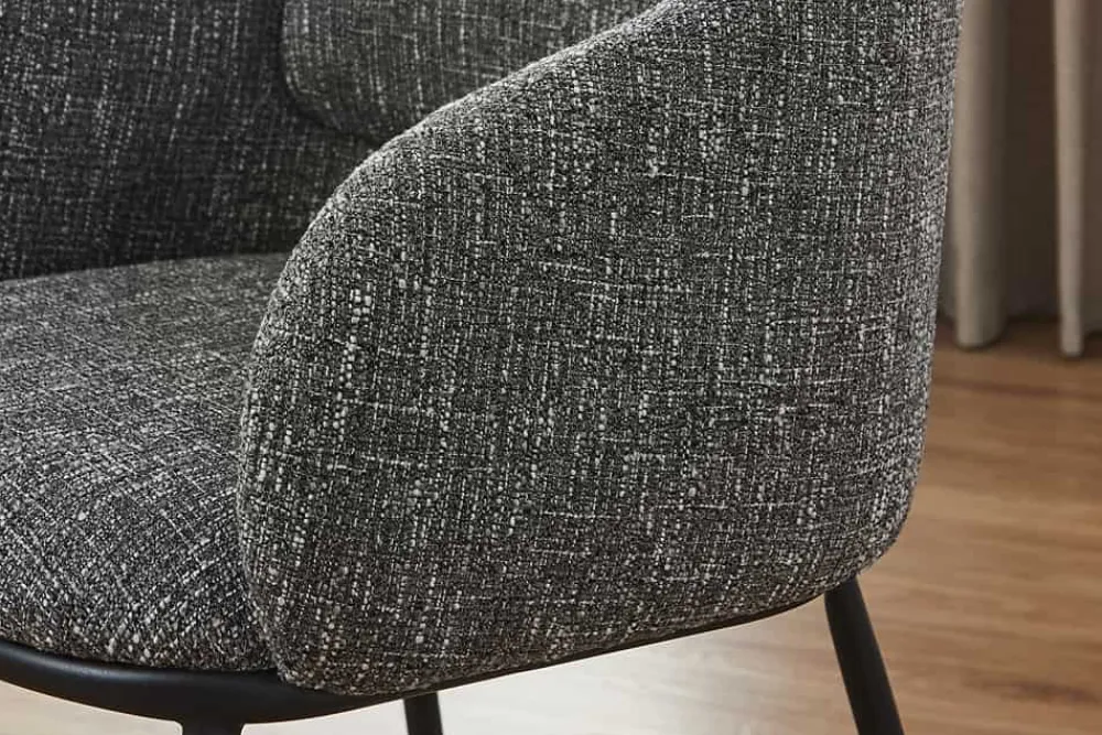 Riess-Ambiente Stühle > Stilvoller Design Stuhl FLORENZ granitgrau Strukturstoff schwarz Metall mit Armlehne