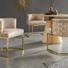 Riess-Ambiente Goldene Möbel|Stühle > Stilvoller Stuhl ELEGANCE beige Samt gold Edelstahl mit Armlehne