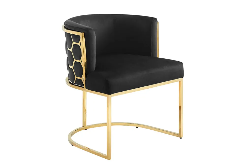 Riess-Ambiente Goldene Möbel|Stühle > Stilvoller Stuhl ELEGANCE schwarz Samt gold Edelstahl mit Armlehne