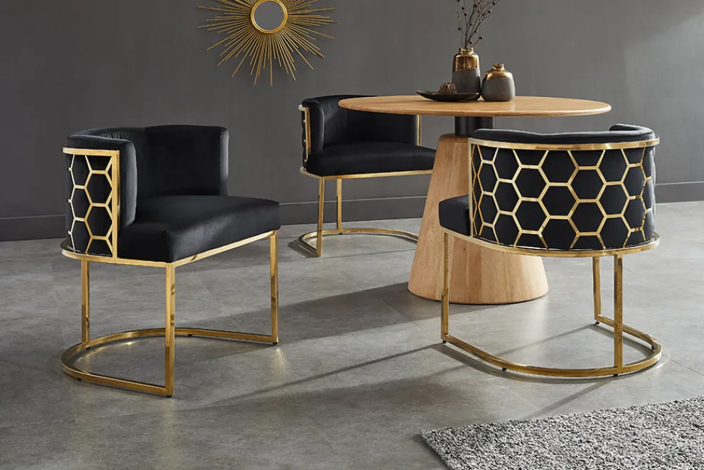 Riess-Ambiente Goldene Möbel|Stühle > Stilvoller Stuhl ELEGANCE schwarz Samt gold Edelstahl mit Armlehne