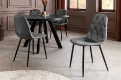Riess-Ambiente Stühle > Stilvoller Stuhl GLAMM anthrazit Samt mit Rauten-Steppung schwarze Metallbeine