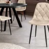 Riess-Ambiente Stühle > Stilvoller Stuhl GLAMM champagner beige Samt mit Rauten-Steppung schwarz Metall