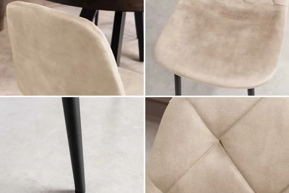 Riess-Ambiente Stühle > Stilvoller Stuhl GLAMM champagner beige Samt mit Rauten-Steppung schwarz Metall