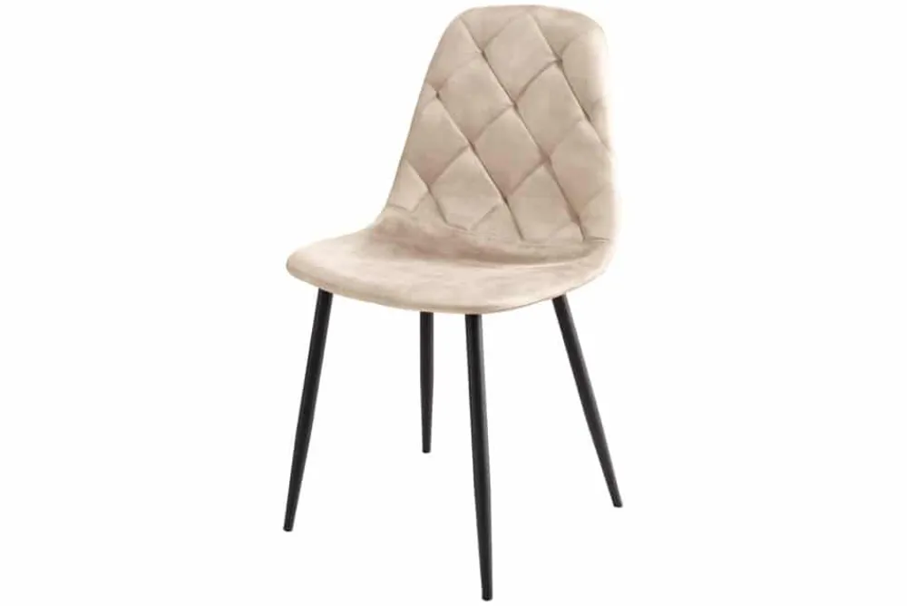 Riess-Ambiente Stühle > Stilvoller Stuhl GLAMM champagner beige Samt mit Rauten-Steppung schwarz Metall