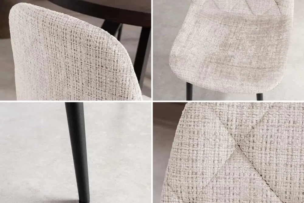 Riess-Ambiente Stühle > Stilvoller Stuhl GLAMM champagner beige Chenille Cremona mit Rauten-Steppung schwarz Metall