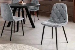 Riess-Ambiente Stühle > Stilvoller Stuhl GLAMM grau Chenille Cremona mit Rauten-Steppung schwarze Metallbeine