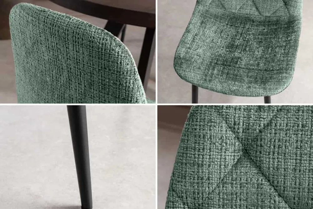 Riess-Ambiente Stühle > Stilvoller Stuhl GLAMM grün Chenille Cremona mit Rauten-Steppung schwarze Metallbeine