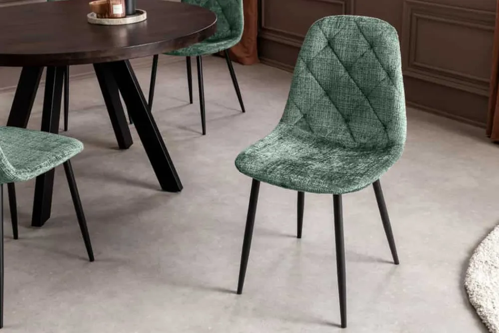 Riess-Ambiente Stühle > Stilvoller Stuhl GLAMM grün Chenille Cremona mit Rauten-Steppung schwarze Metallbeine