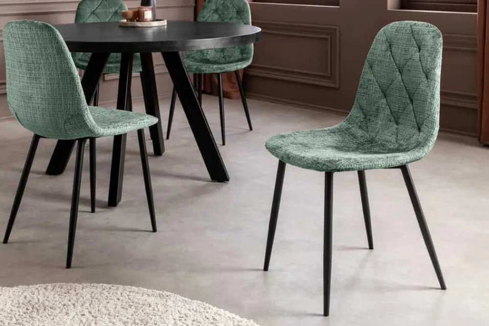 Riess-Ambiente Stühle > Stilvoller Stuhl GLAMM grün Chenille Cremona mit Rauten-Steppung schwarze Metallbeine