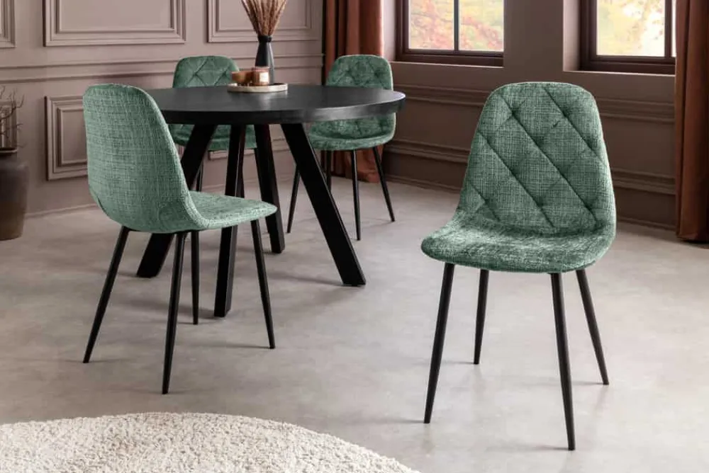 Riess-Ambiente Stühle > Stilvoller Stuhl GLAMM grün Chenille Cremona mit Rauten-Steppung schwarze Metallbeine
