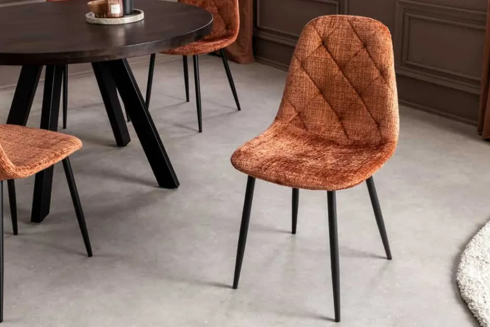 Riess-Ambiente Stühle > Stilvoller Stuhl GLAMM rost braun Chenille Cremona Rauten-Steppung schwarz Metall